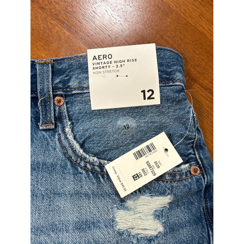 New Aeropostale Denim Shorts Womens 12 Blue Distressed Vintage High Rise Shorty - Picture 4 of 11